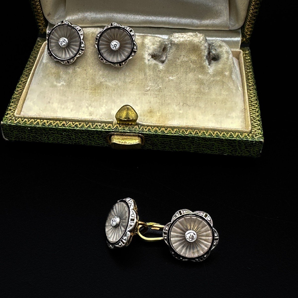 Boutons De Manchettes Art-déco En Or Jaune 18k-photo-4