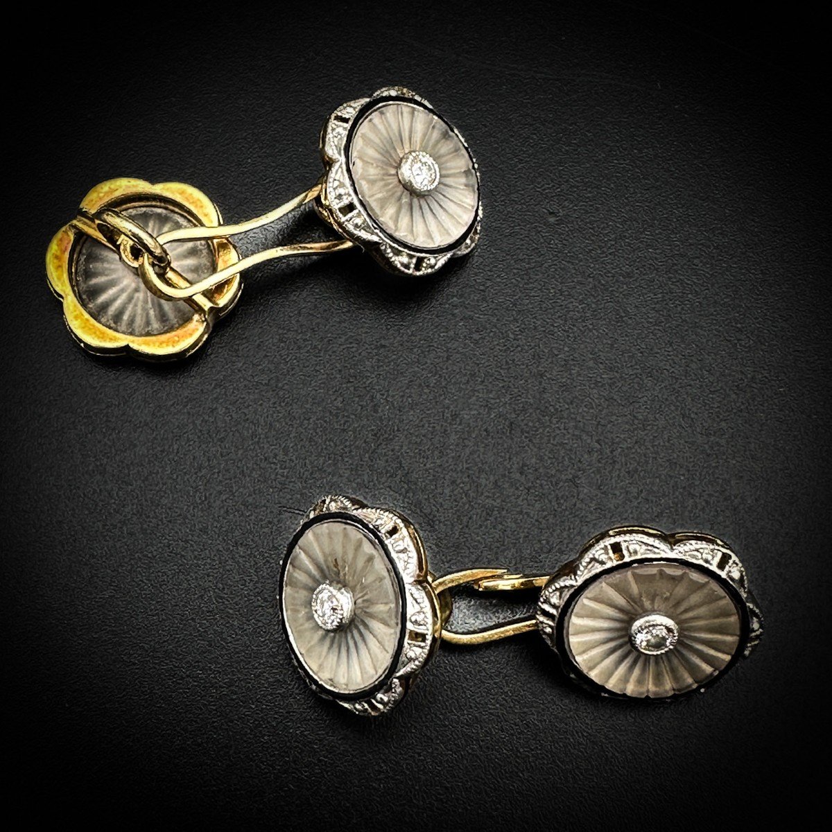 Boutons De Manchettes Art-déco En Or Jaune 18k-photo-1