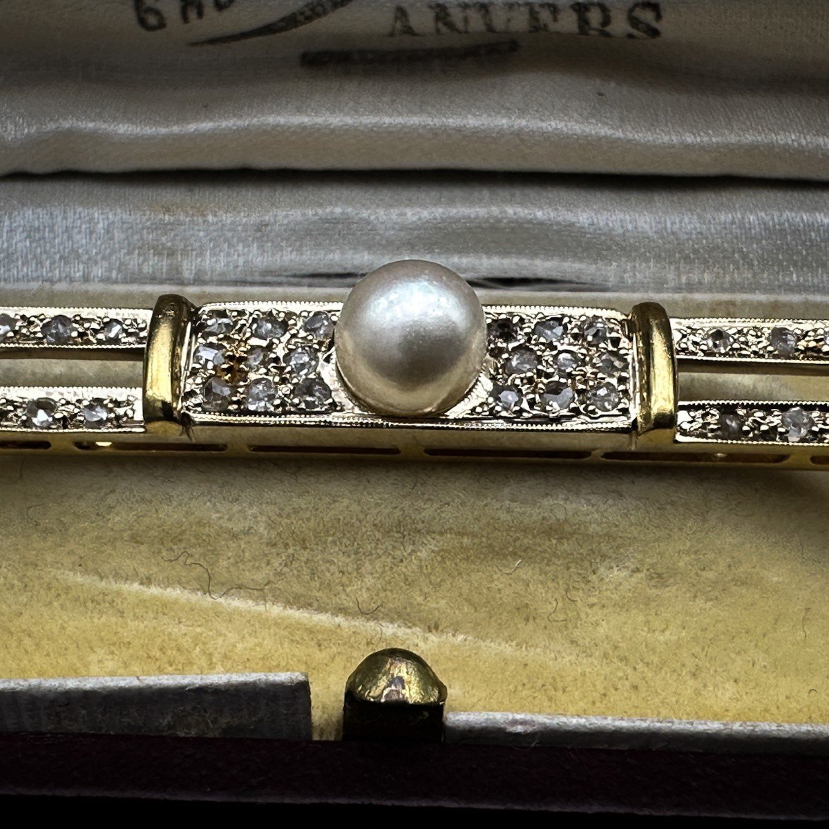 Broche Barrette “belle époque” En Or, Perle Et Diamants-photo-2