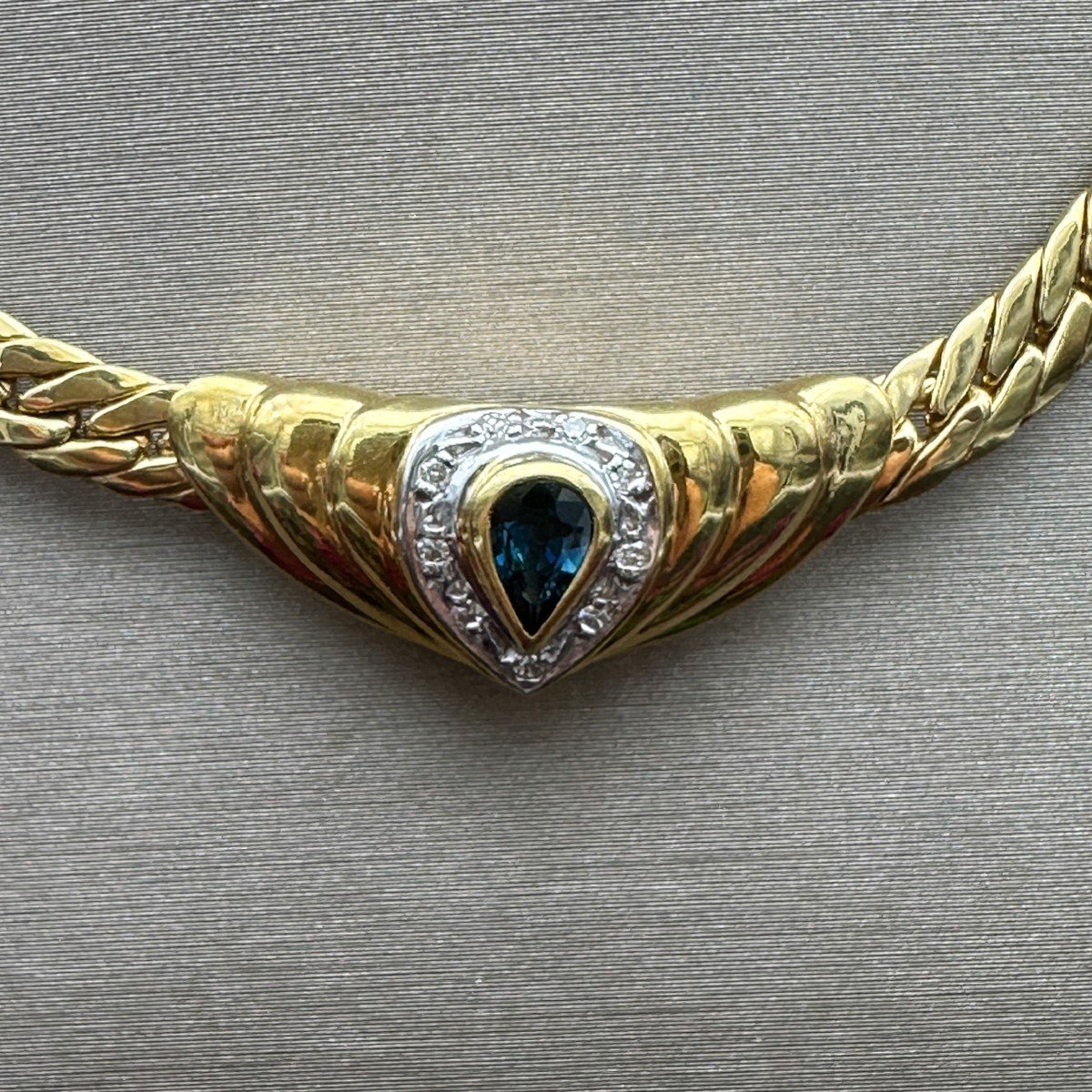 Collier En Or Vintage Saphir Et Diamants-photo-3