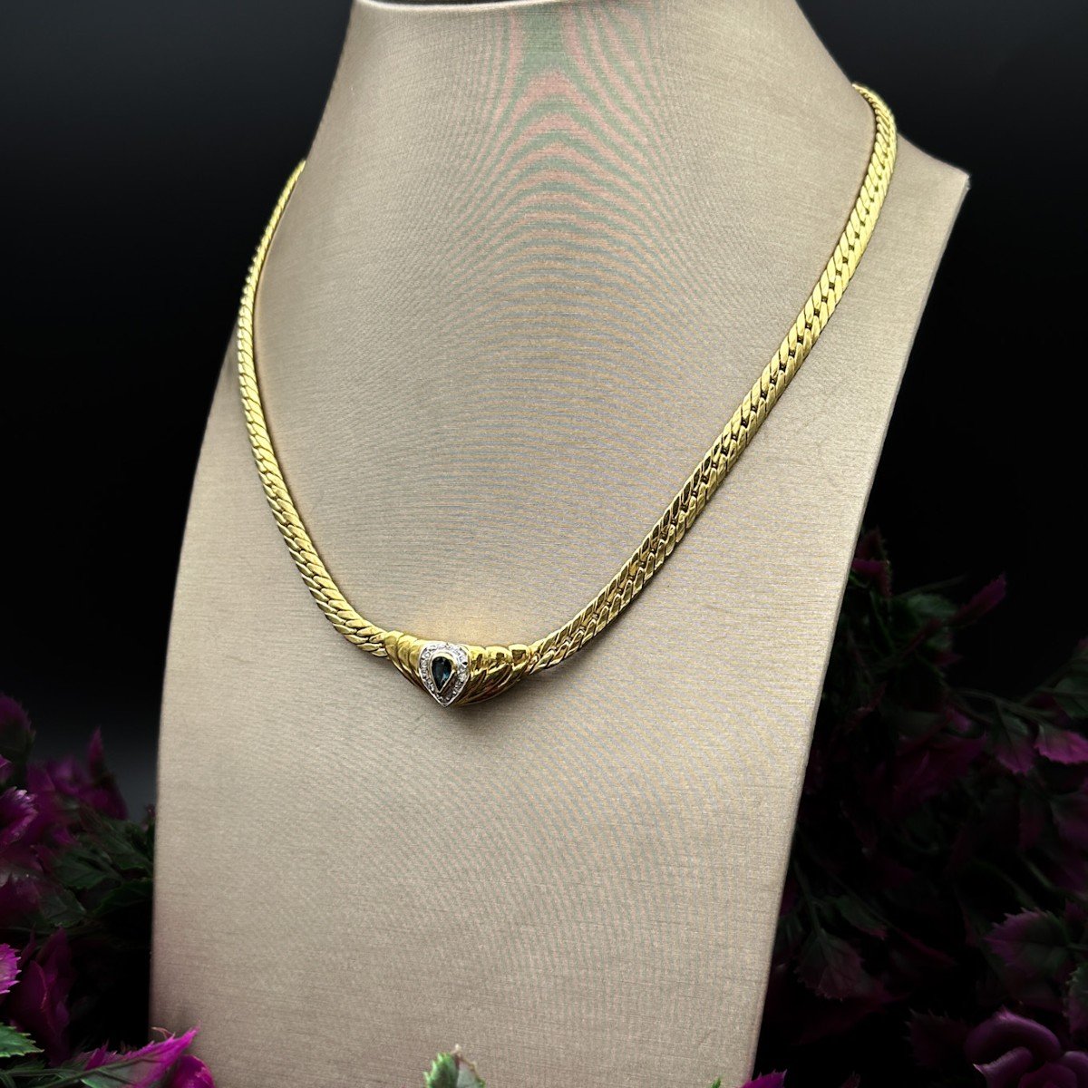 Collier En Or Vintage Saphir Et Diamants-photo-1