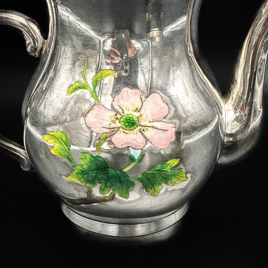 China 19 Eme Teapot And Cup In Enameled Silver-photo-2