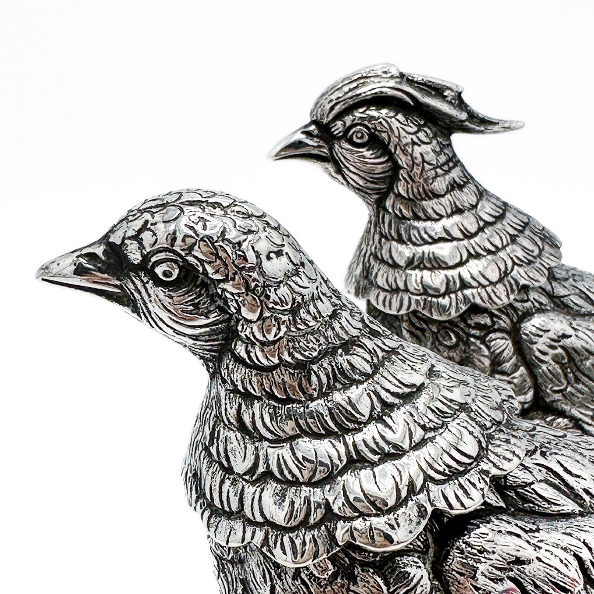 Couple De Faisans En Argent Massif-photo-2