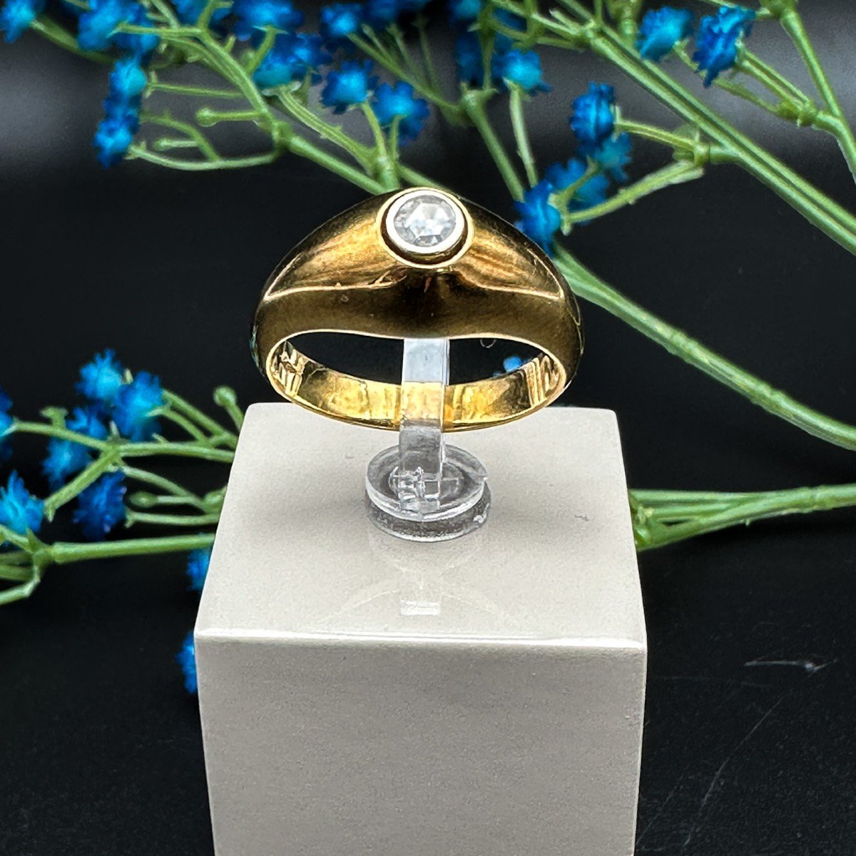 Bague Solitaire Vintage En Or 18k, Sertie D’un Diamant-photo-2