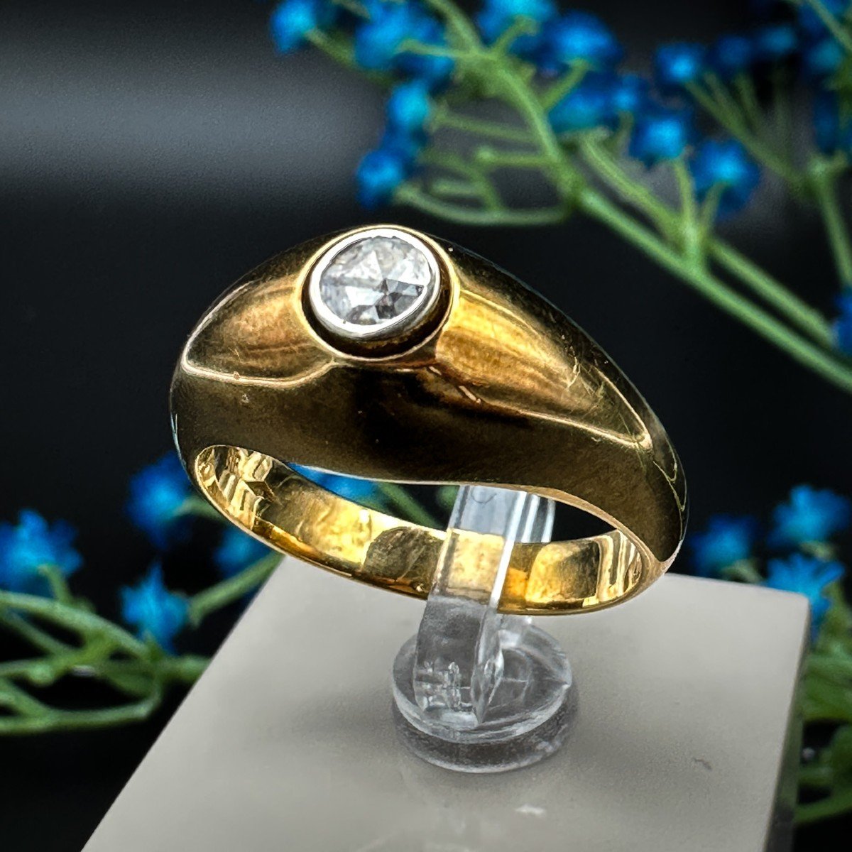 Bague Solitaire Vintage En Or 18k, Sertie D’un Diamant-photo-4