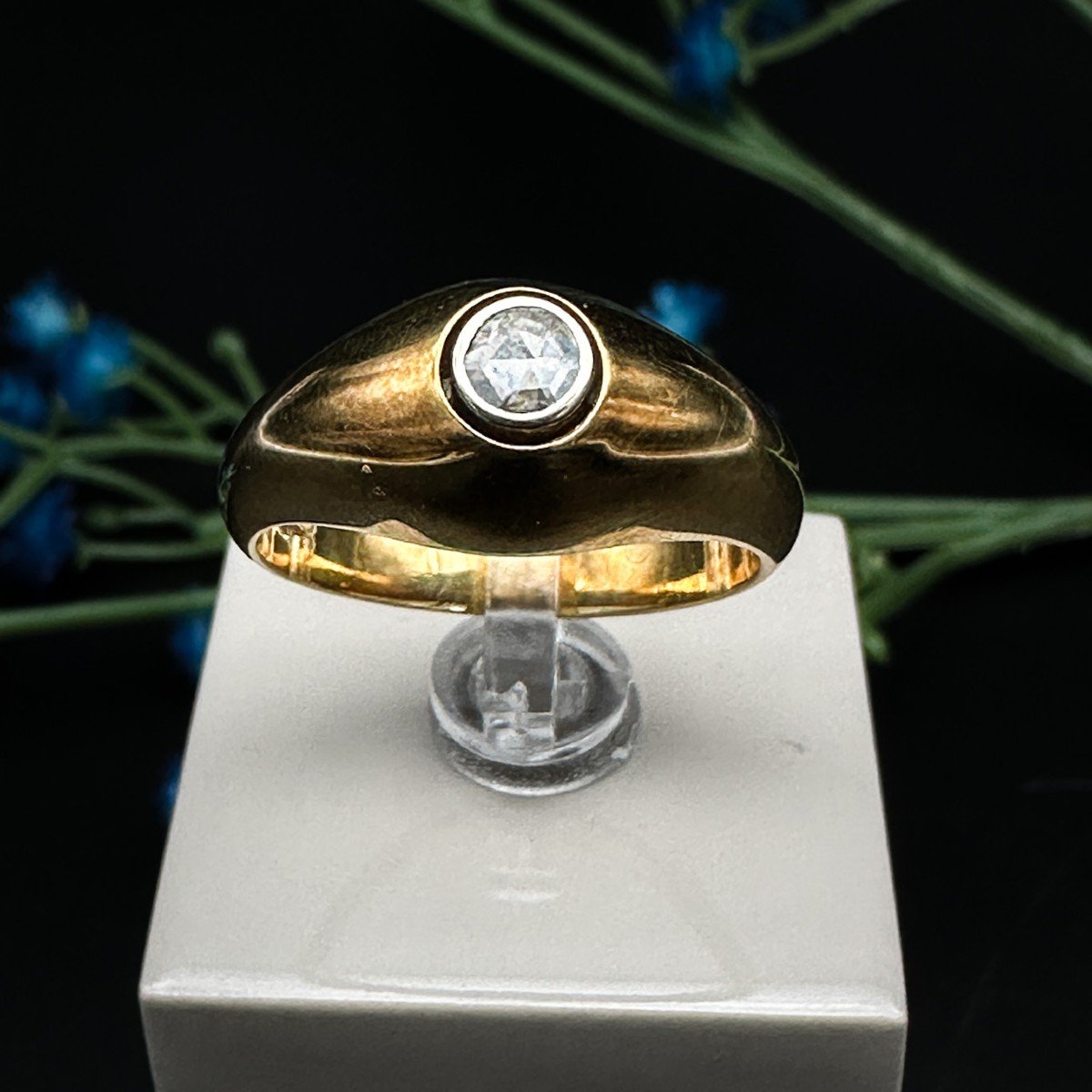 Bague Solitaire Vintage En Or 18k, Sertie D’un Diamant