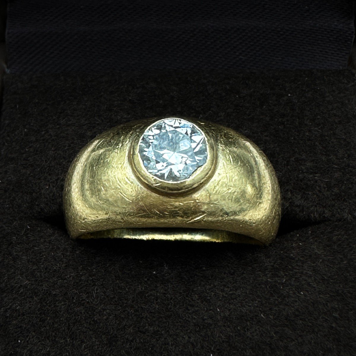 Bague Jonc En Or 18k, Sertie D’un Diamant-photo-3