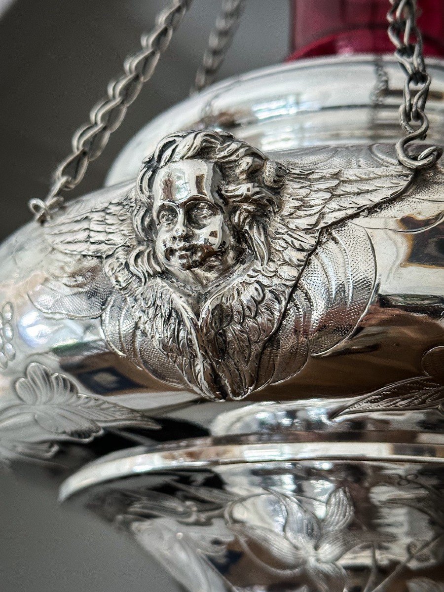 Lampe De Sanctuaire En Argent époque Napoléon III-photo-6
