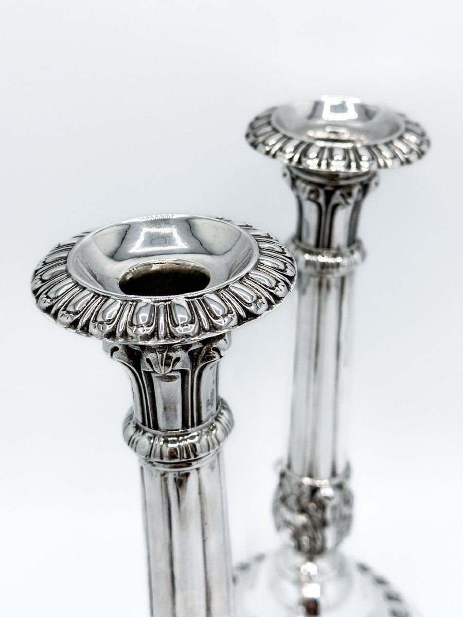 Pair Of Charles X Candlesticks In Sterling Silver-photo-1