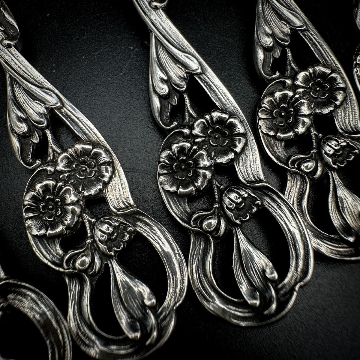 Set Of Art-nouveau Serving Cutlery In Sterling Silver And Vermeil-photo-2