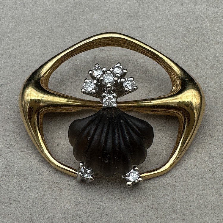 Broche De Style “art-nouveau” Sertie De Diamants Et D’une Pâte De Verres-photo-2