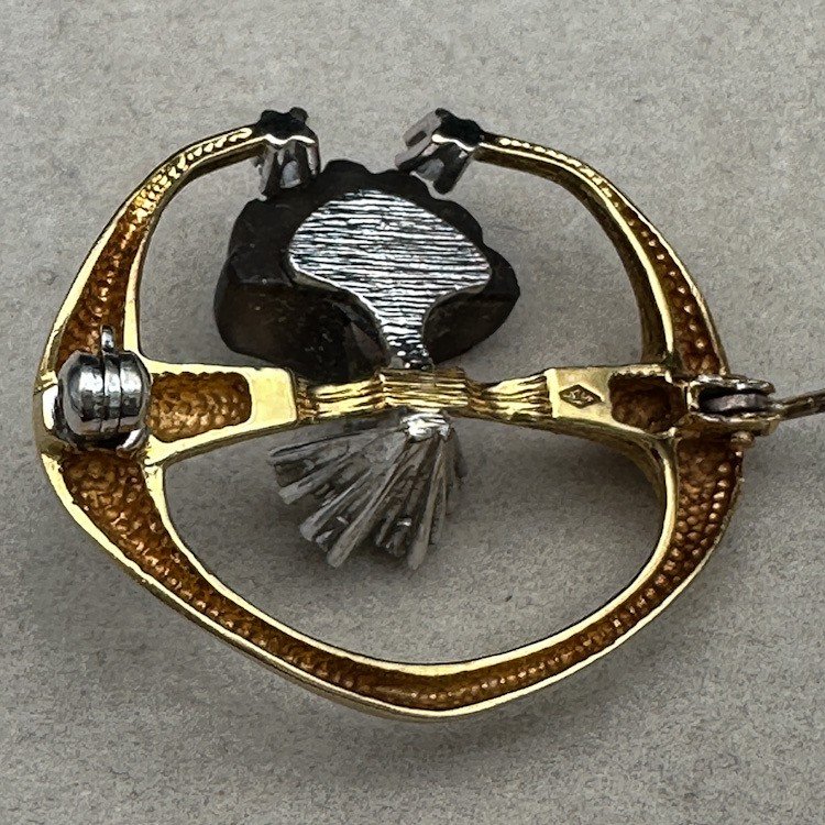 Broche De Style “art-nouveau” Sertie De Diamants Et D’une Pâte De Verres-photo-2