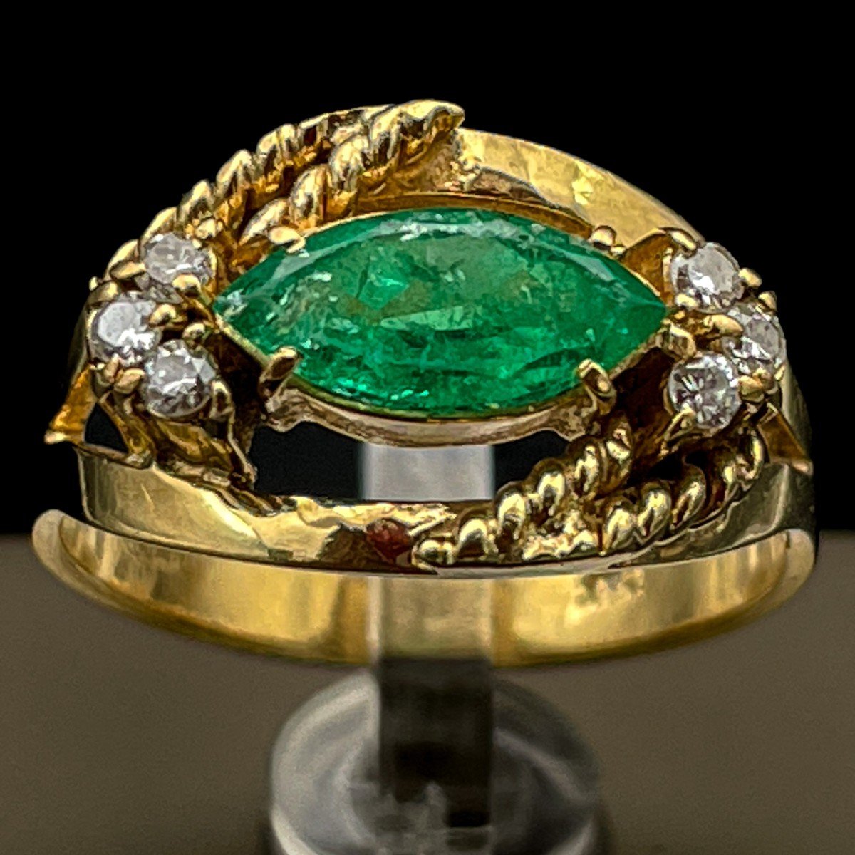 Vintage Emerald Marquise And Diamond Ring-photo-2