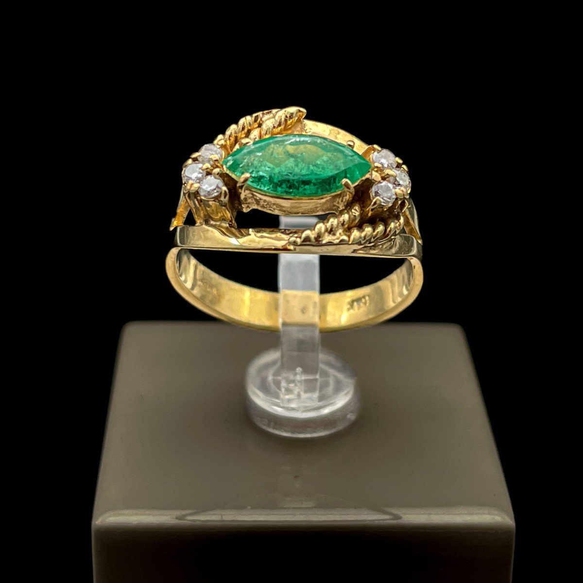 Vintage Emerald Marquise And Diamond Ring