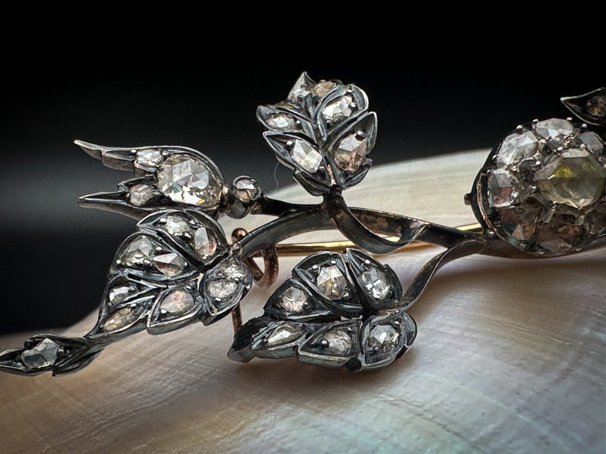 Brooch Called “trembleuse” Gold And Silver Set With Old “rose” Cut Diamonds-photo-3