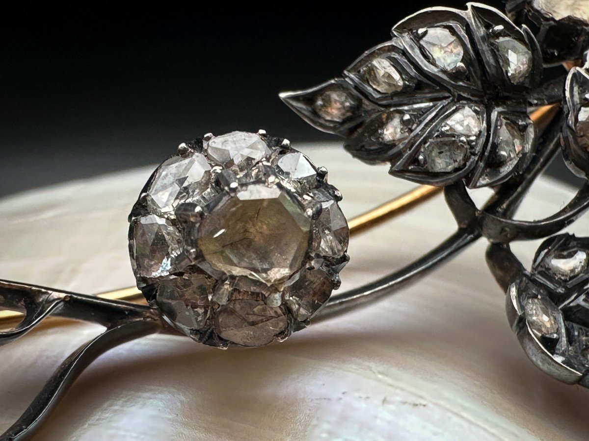 Brooch Called “trembleuse” Gold And Silver Set With Old “rose” Cut Diamonds-photo-1