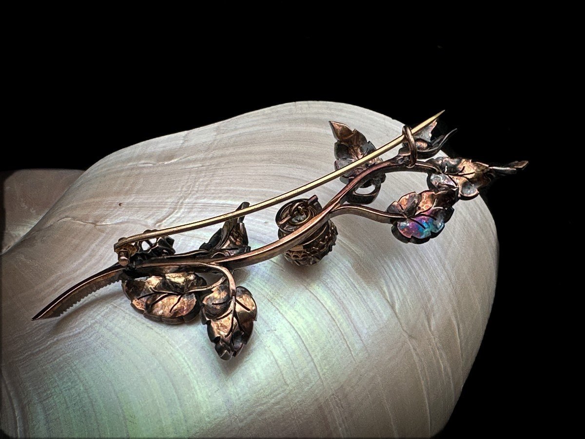 Brooch Called “trembleuse” Gold And Silver Set With Old “rose” Cut Diamonds-photo-2