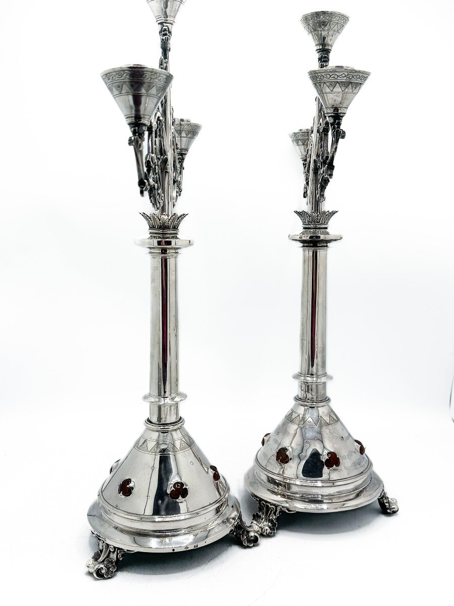 Demarquet & Frères, Pair Of Candelabras In 950/1000 Sterling Silver.-photo-4
