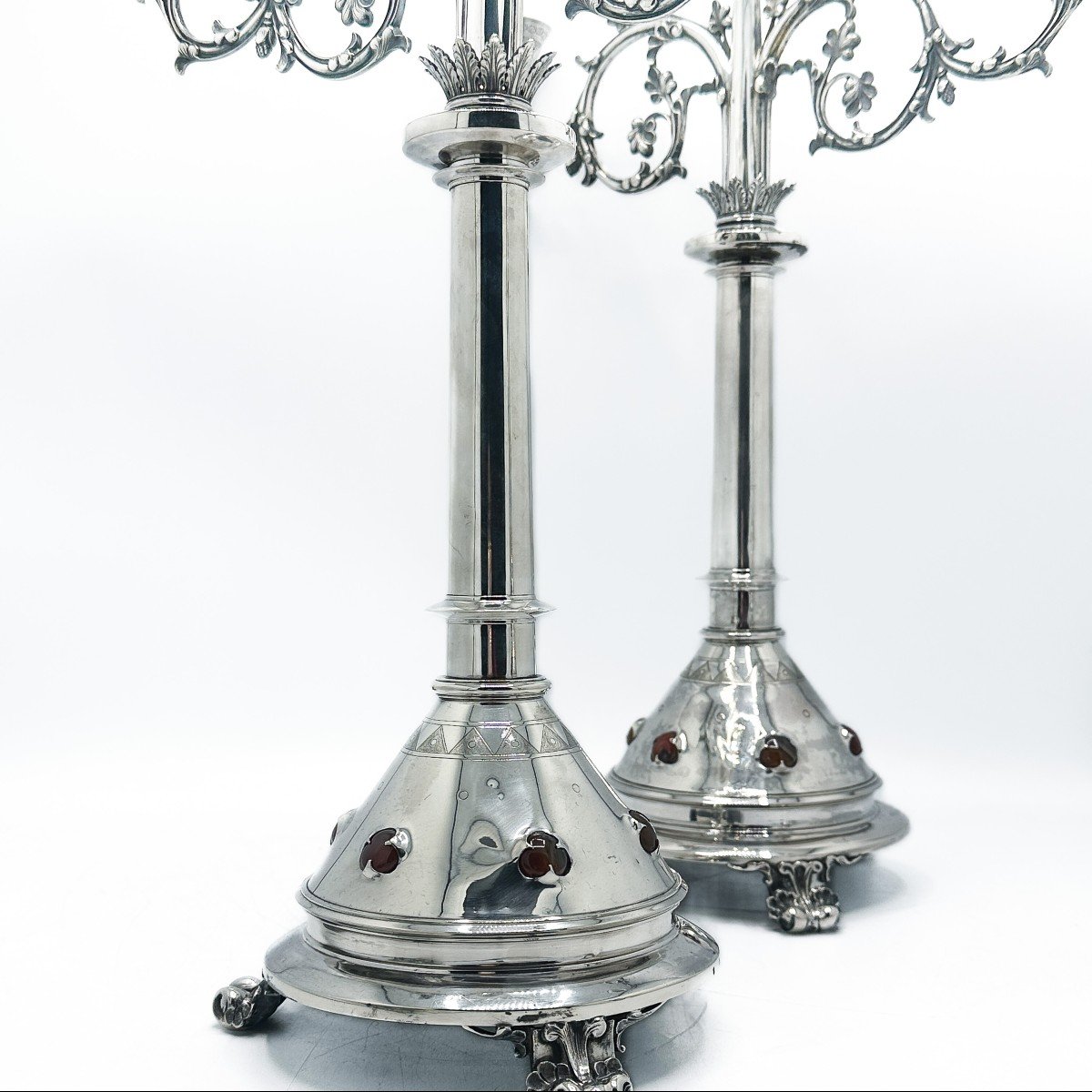 Demarquet & Frères, Pair Of Candelabras In 950/1000 Sterling Silver.-photo-6