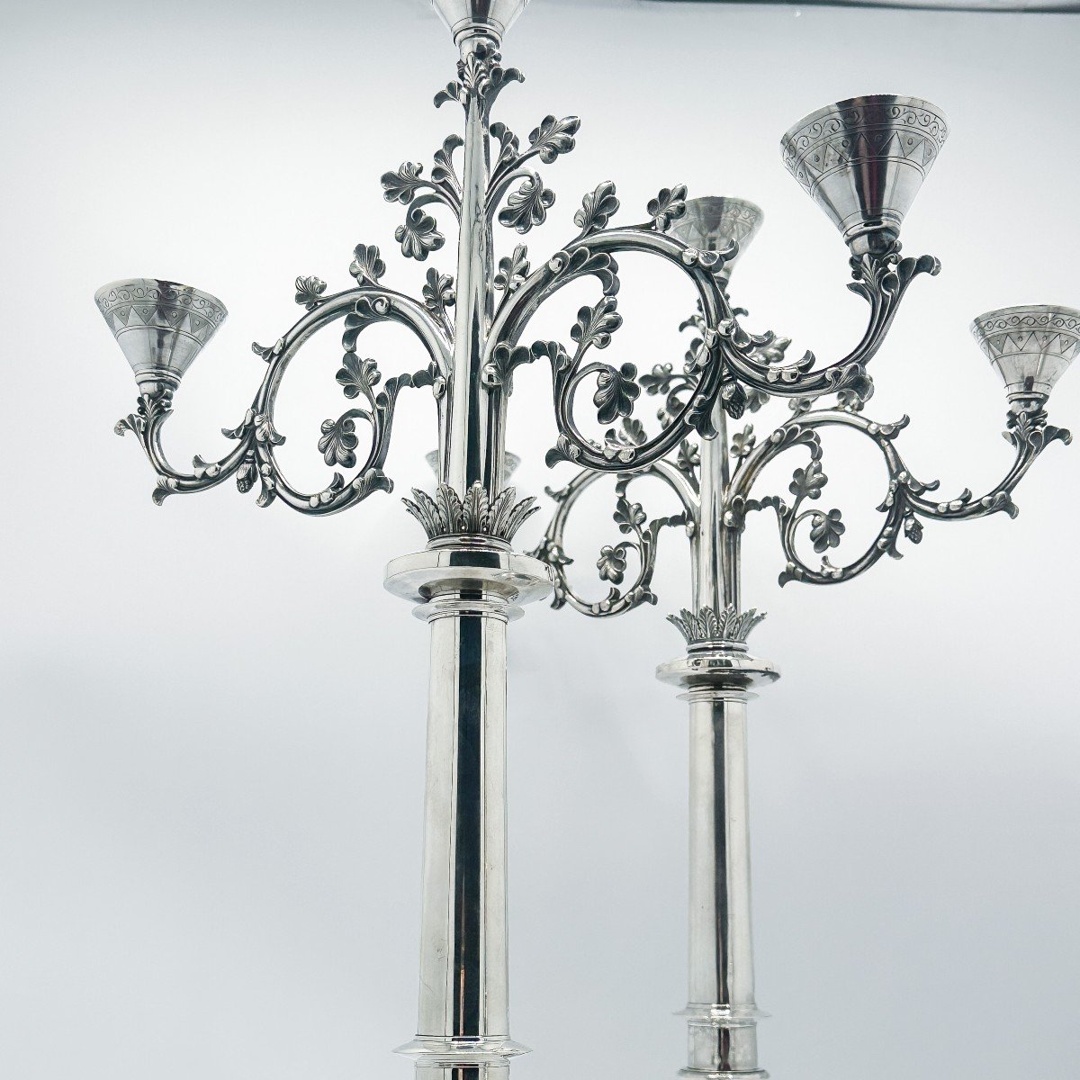 Demarquet & Frères, Pair Of Candelabras In 950/1000 Sterling Silver.-photo-7