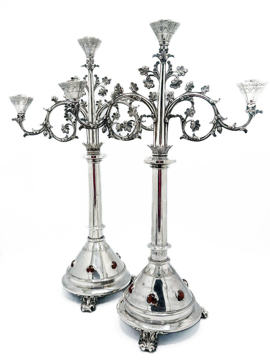 Demarquet & Frères, Pair Of Candelabras In 950/1000 Sterling Silver.