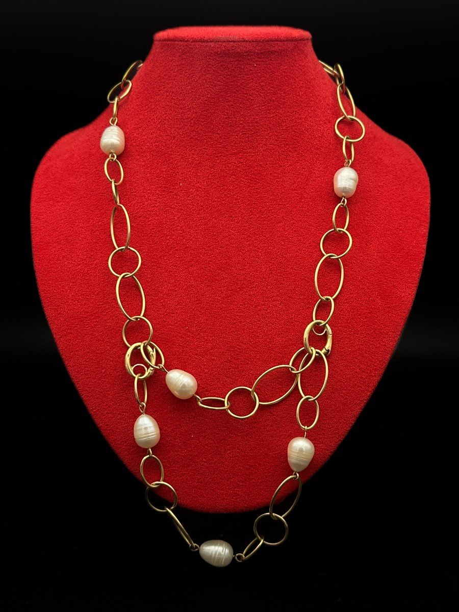 18k Gold Necklace / Bracelet And Baroque Pearls.-photo-1