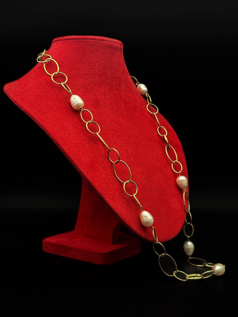 18k Gold Necklace / Bracelet And Baroque Pearls.-photo-3