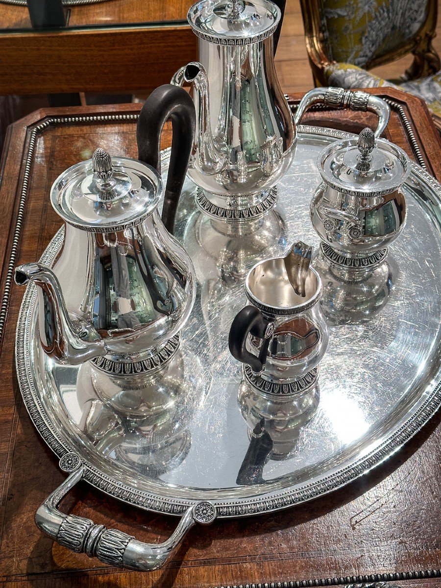 Christofle Malmaison. Coffee And Tea Service On Its Oval Tray-photo-7