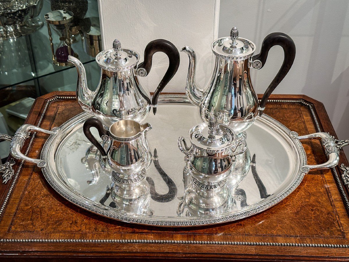Christofle Malmaison. Coffee And Tea Service On Its Oval Tray