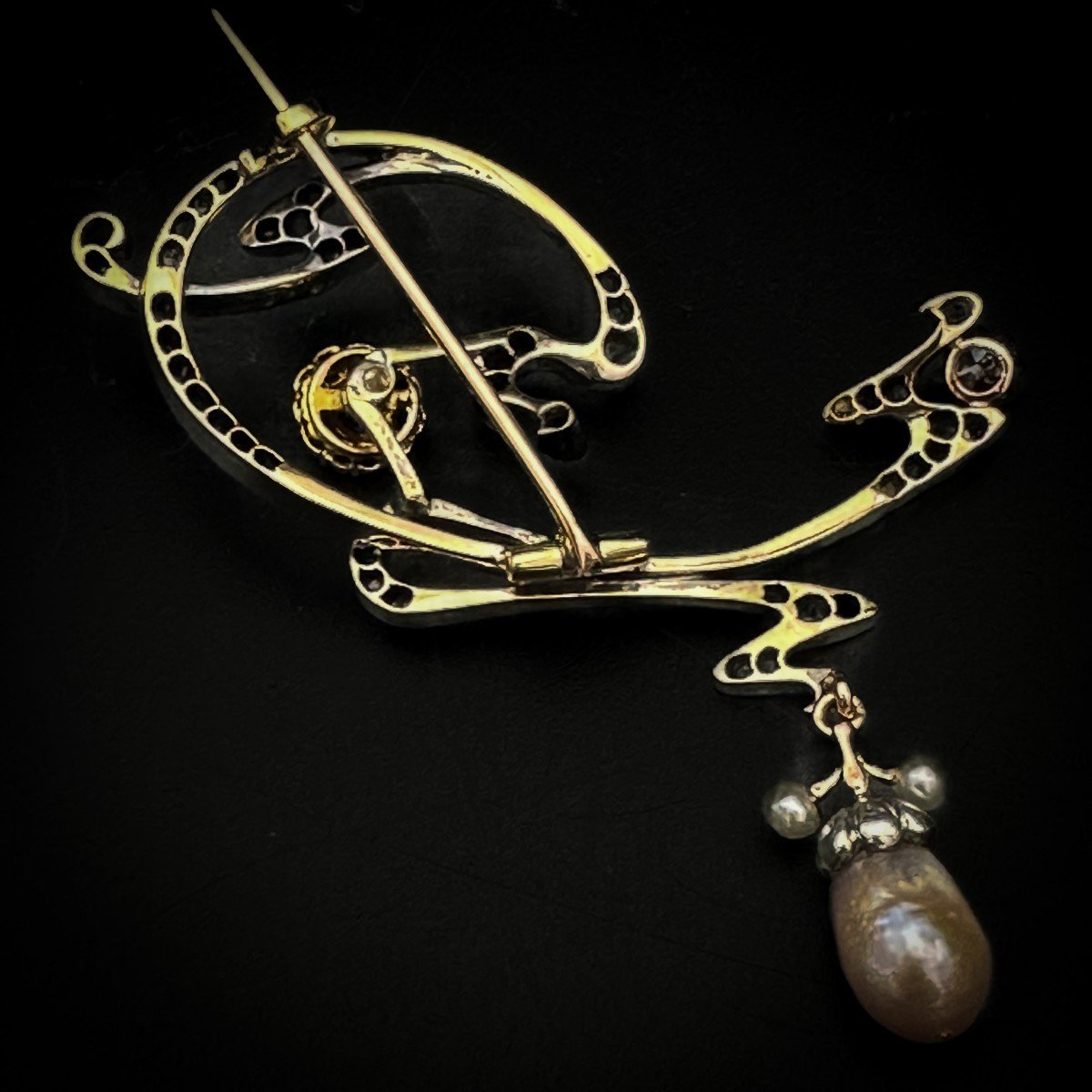 Art Nouveau, Gold, Silver, Diamonds, Sapphires And Pearls Brooch.-photo-1