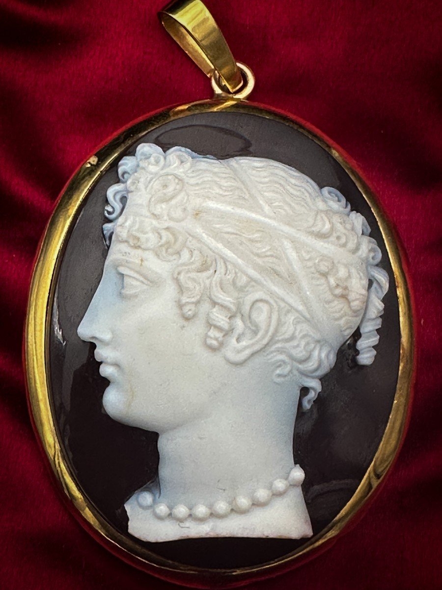 Agate Cameo, Napoleon III Period, 18 K Gold Rim -photo-3