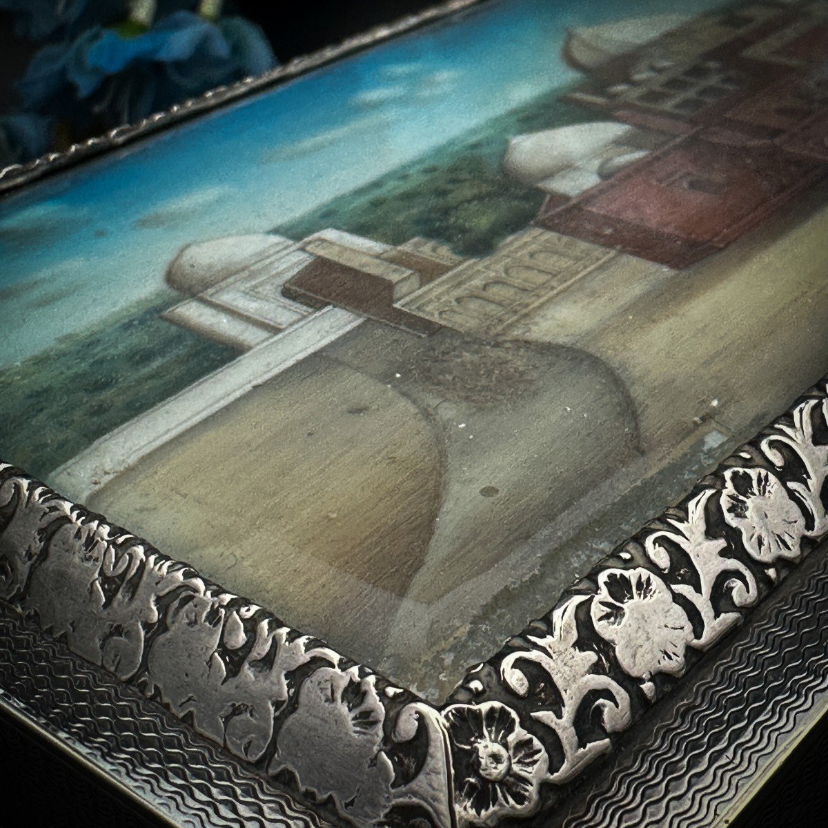 Coffret à Cigares En Agent Massif, Intérieur En Cèdre Décor D’une Miniature-photo-2