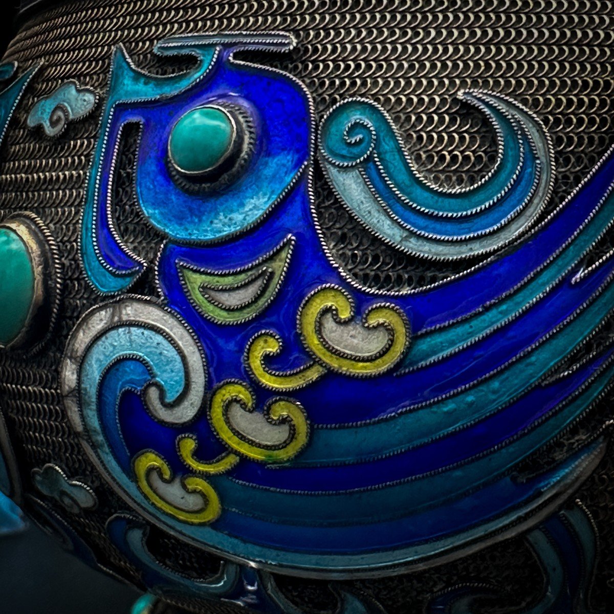Chine République 1930 « tea Caddy » En Argent Vermeil ,  émaillé Et Sertie De Pierres-photo-2