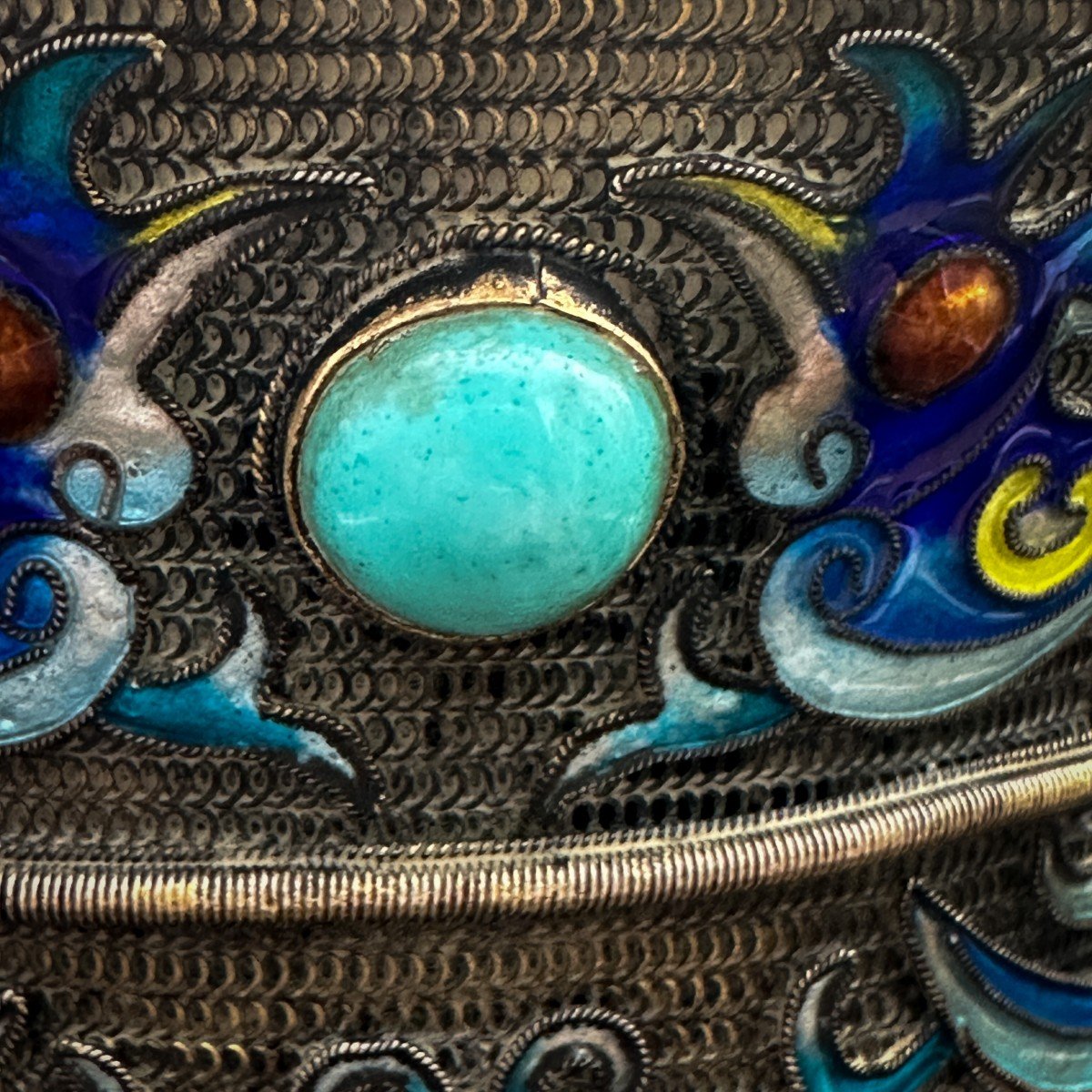 Chine République 1930 « tea Caddy » En Argent Vermeil ,  émaillé Et Sertie De Pierres-photo-6