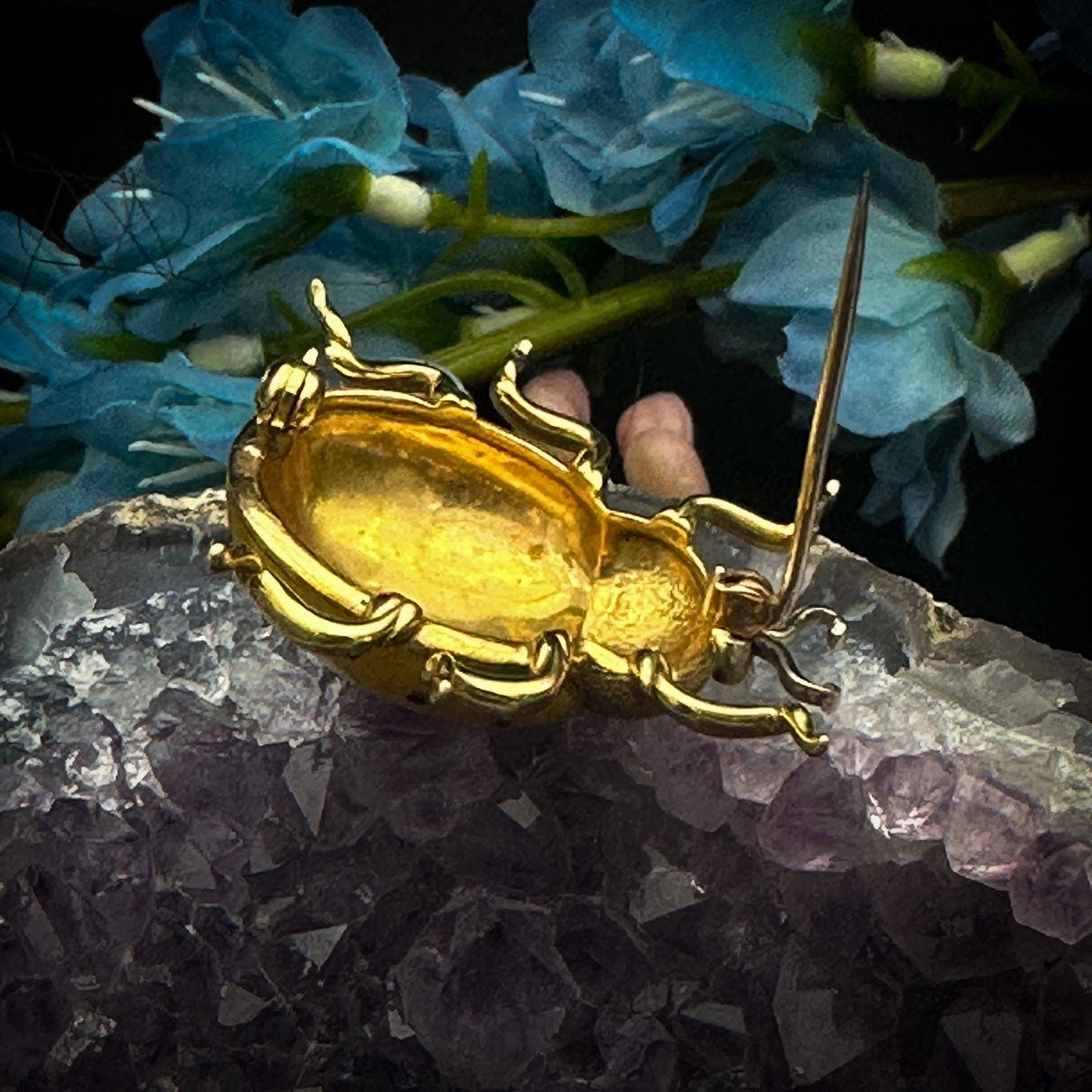 Yellow Enameled Gold Ladybug Brooch Set With 2 Small Diamonds-photo-1