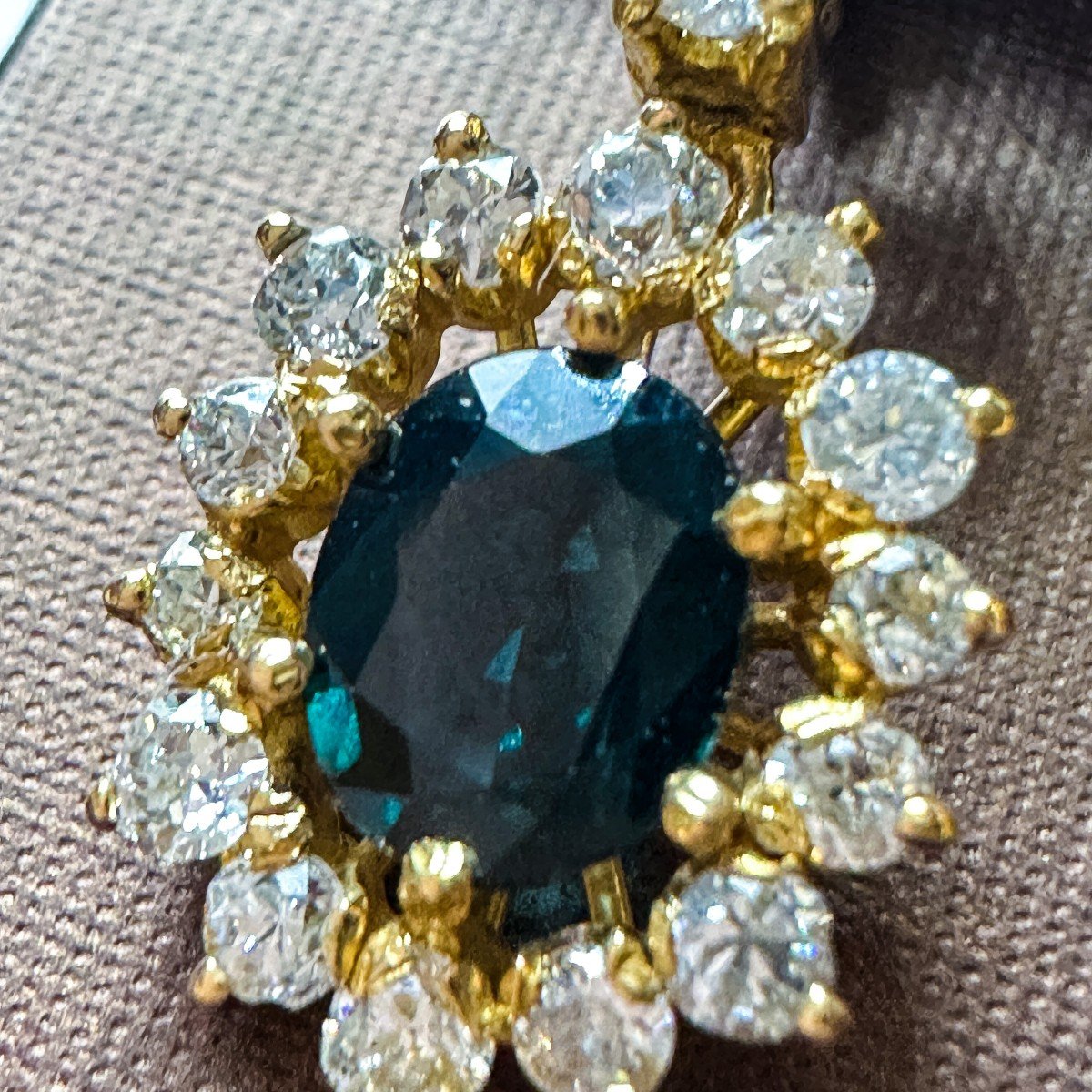 Pair Of Pendant Earrings, 18 K Gold, Set With Sapphires Diamonds -photo-3