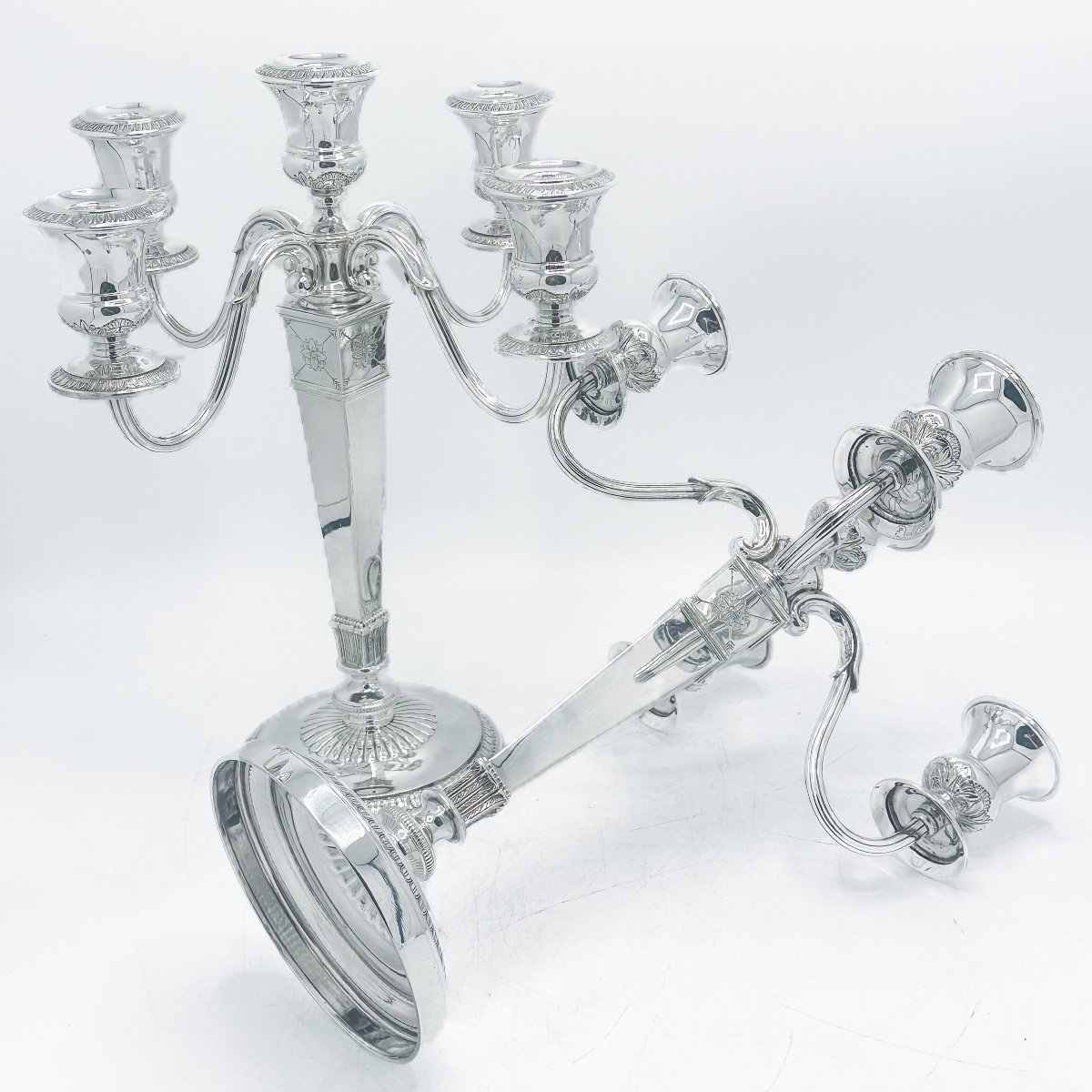 Pair Of Candelabras In 900/1000 Sterling Silver By Goldsmith Sauvage In Ghent-photo-2