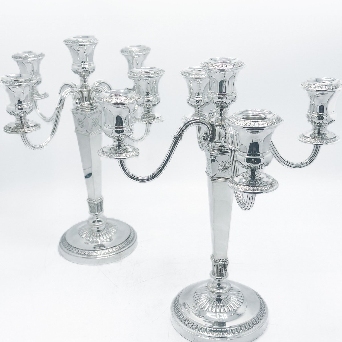 Pair Of Candelabras In 900/1000 Sterling Silver By Goldsmith Sauvage In Ghent-photo-5