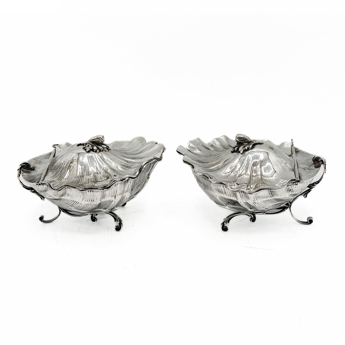 Pair Of Biscuit Boxes In Sterling Silver 800 Italian Work From The 1950s-photo-2