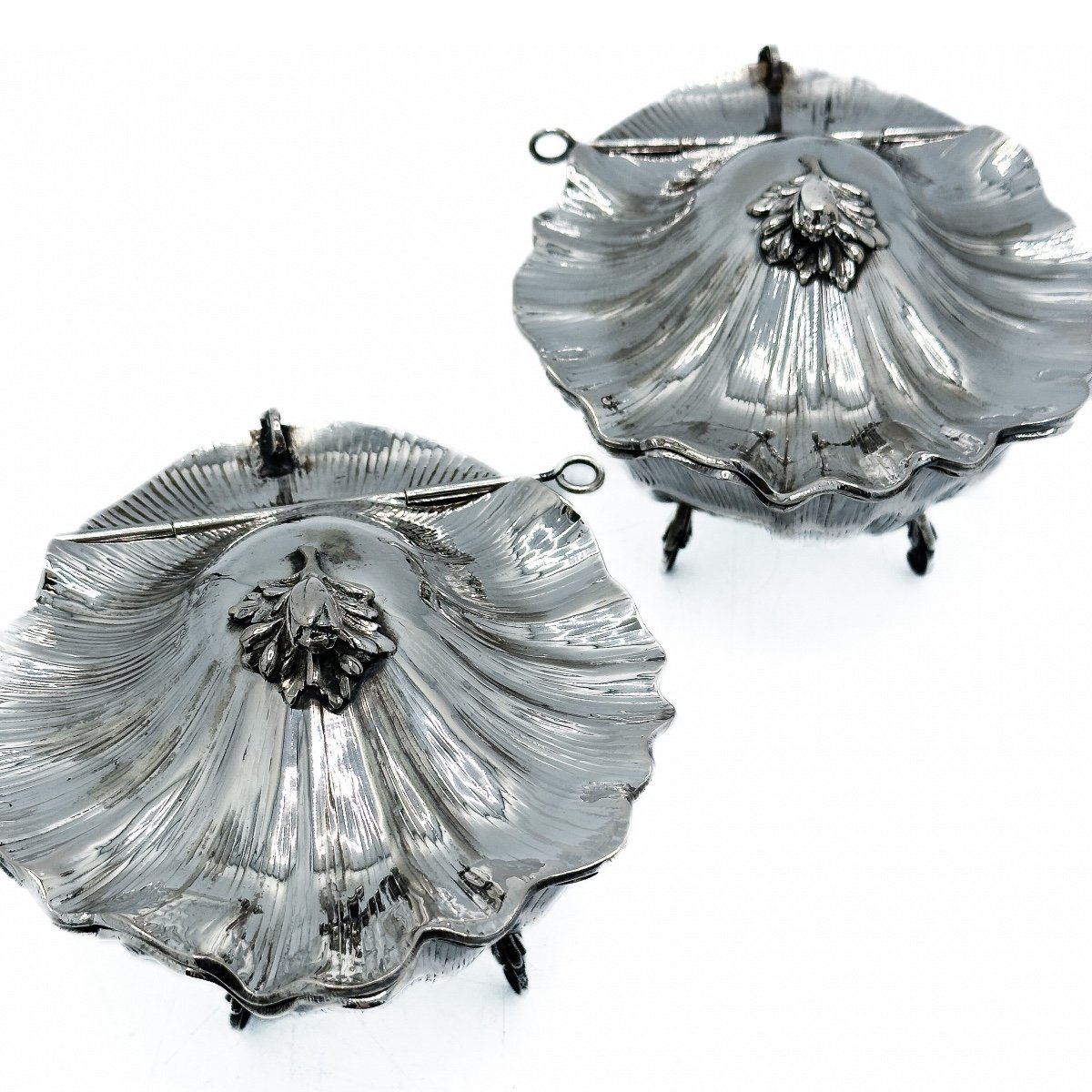Pair Of Biscuit Boxes In Sterling Silver 800 Italian Work From The 1950s-photo-4