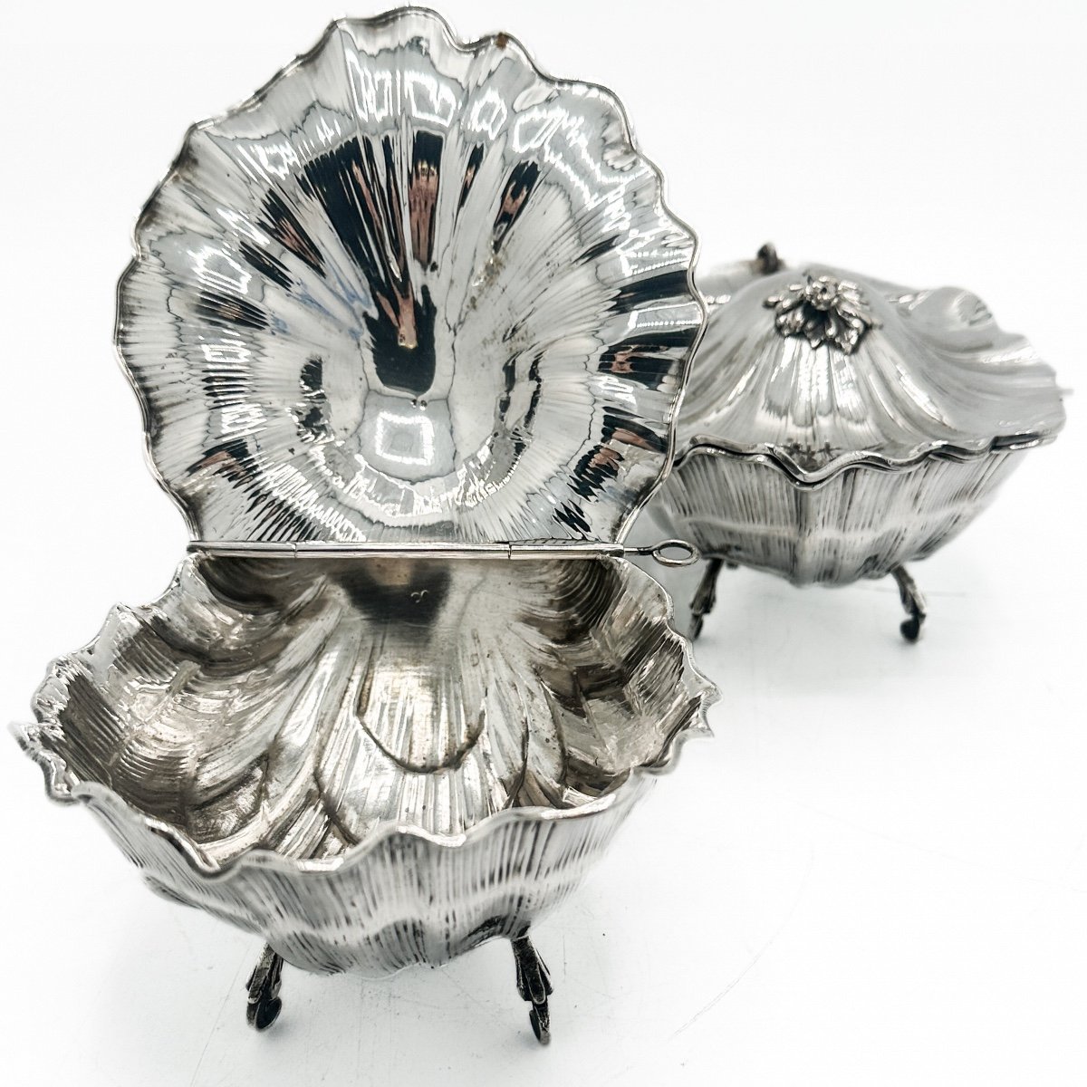 Pair Of Biscuit Boxes In Sterling Silver 800 Italian Work From The 1950s-photo-2