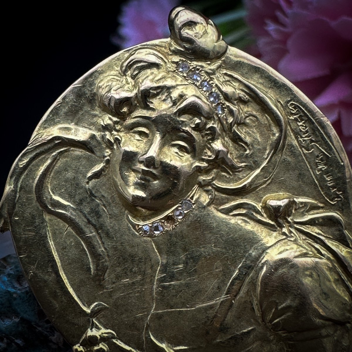 Broche Art-nouveau Or 18k Signé Van Der Straeten-photo-2