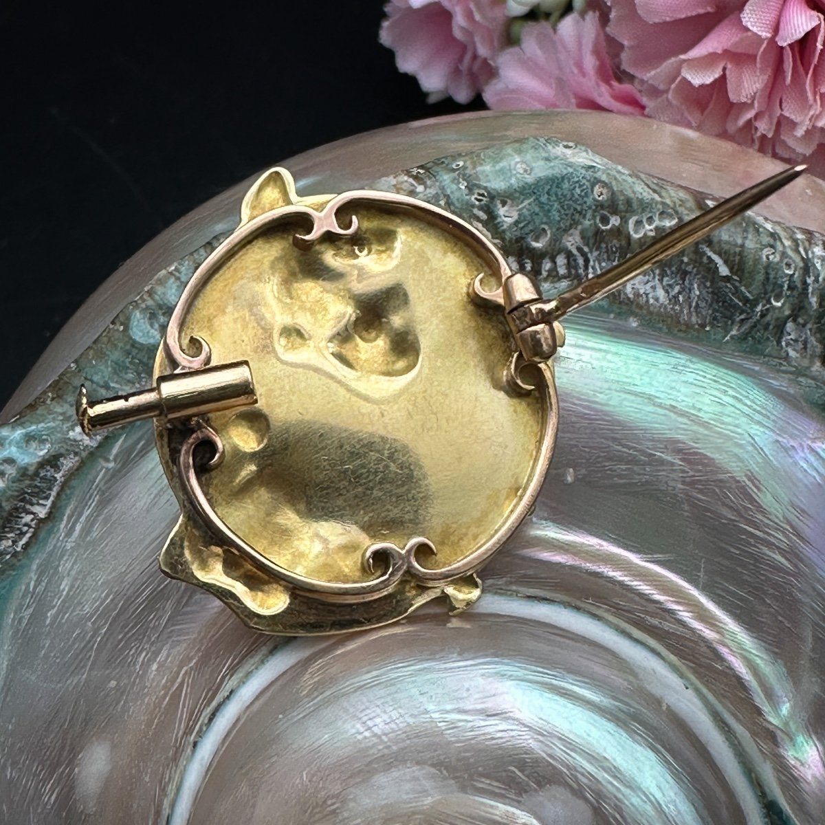 Broche Art-nouveau Or 18k Signé Van Der Straeten-photo-2