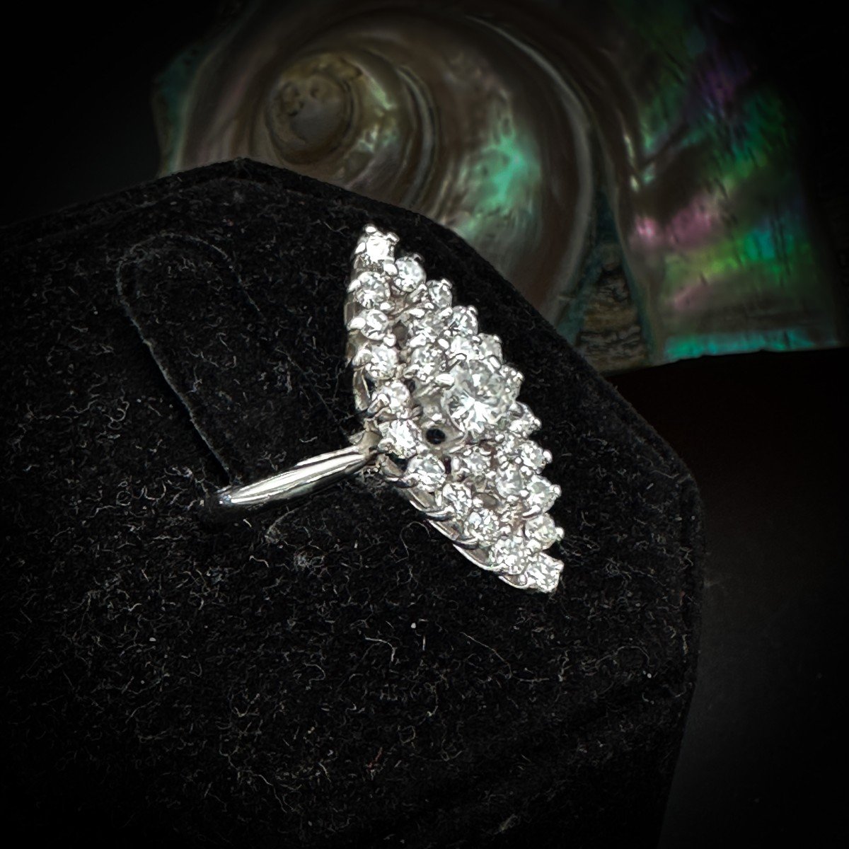 Bague “marquise “ Or 18 K Entièrement Sertie De Diamants Taille Brillants.  -photo-2