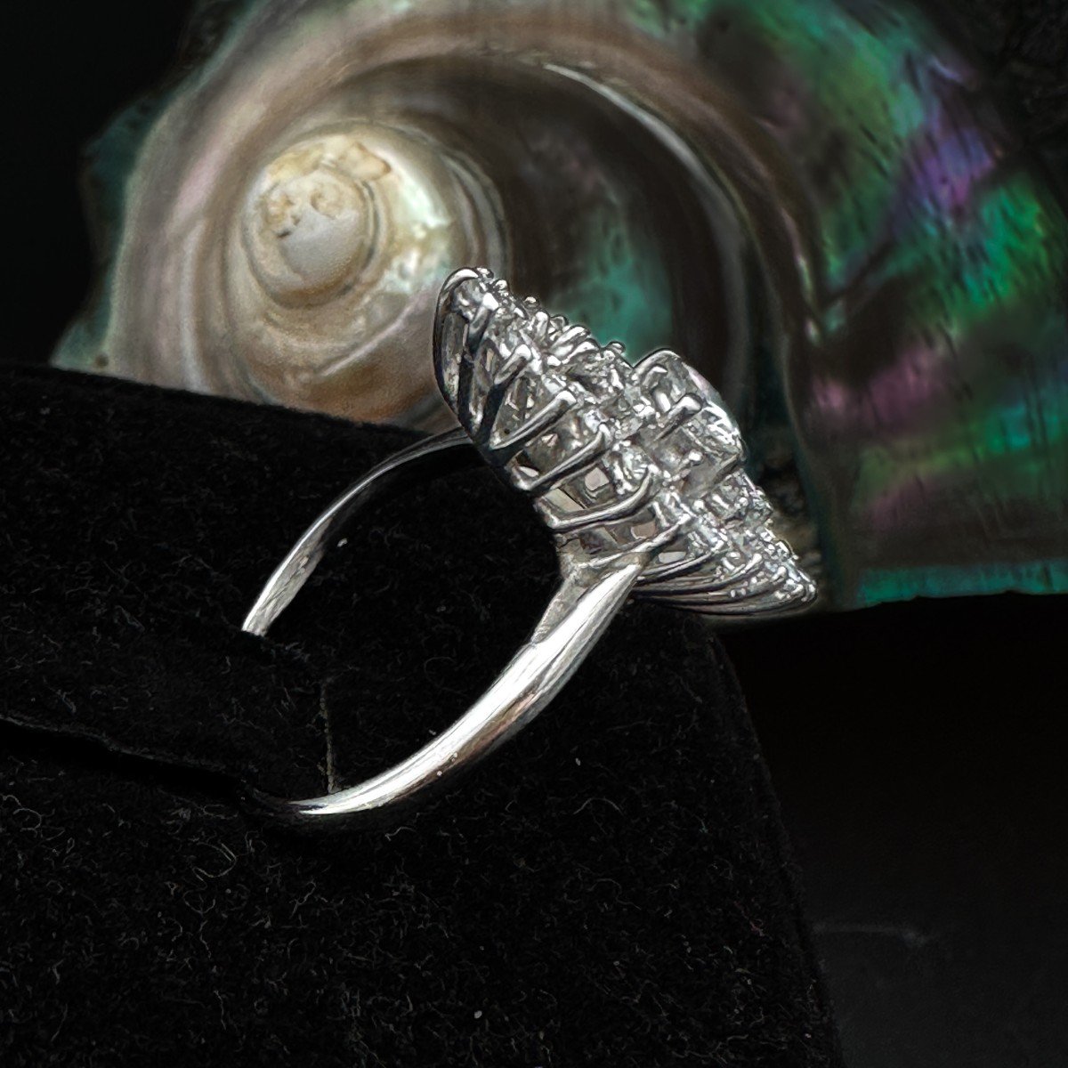 Bague “marquise “ Or 18 K Entièrement Sertie De Diamants Taille Brillants.  -photo-3