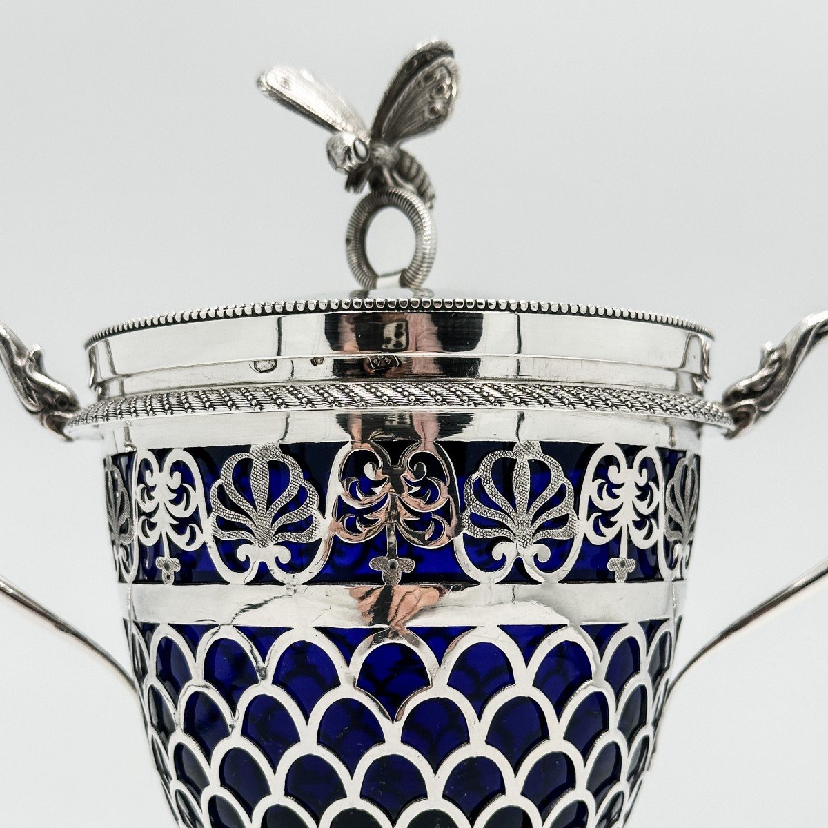 Drageoir époque Empire 1809-1819  Argent Massif (950/1000 )et Cristal Bleu. -photo-4