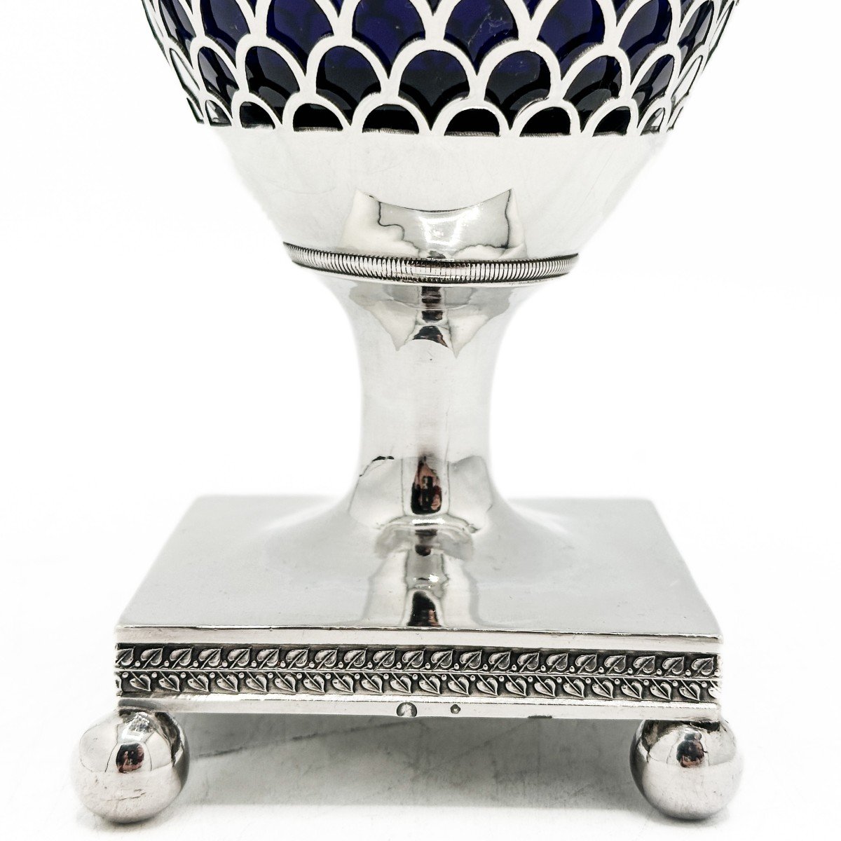 Drageoir époque Empire 1809-1819  Argent Massif (950/1000 )et Cristal Bleu. -photo-1