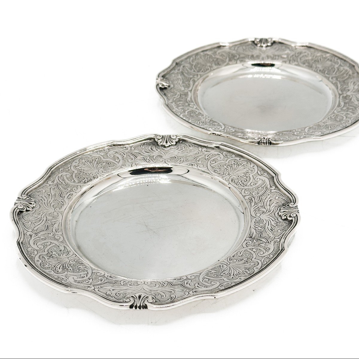 Paire De Grands Dessous De Bouteilles En Argent Massif 800/1000 -photo-2