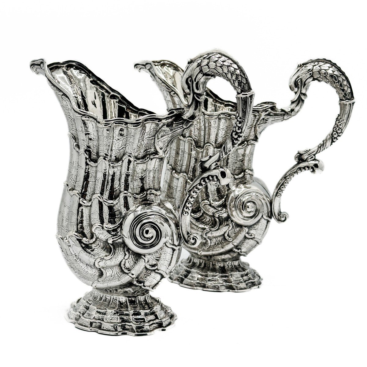 Pair Of “nautilus” Jug Sterling Silver Hanau. 