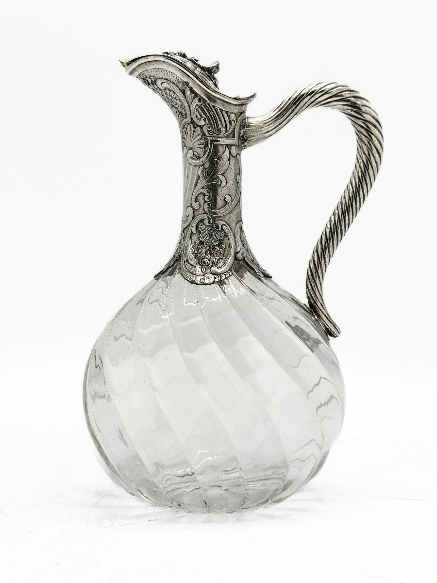 Wine Carafe In Sterling Silver, 950/1000 And Crystal.  -photo-2